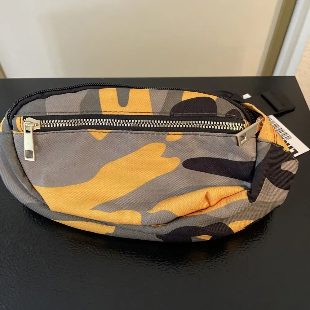Like Dreams Yellow Camouflage Large Fanny Pack 3 Zip Pockets Adjustable New